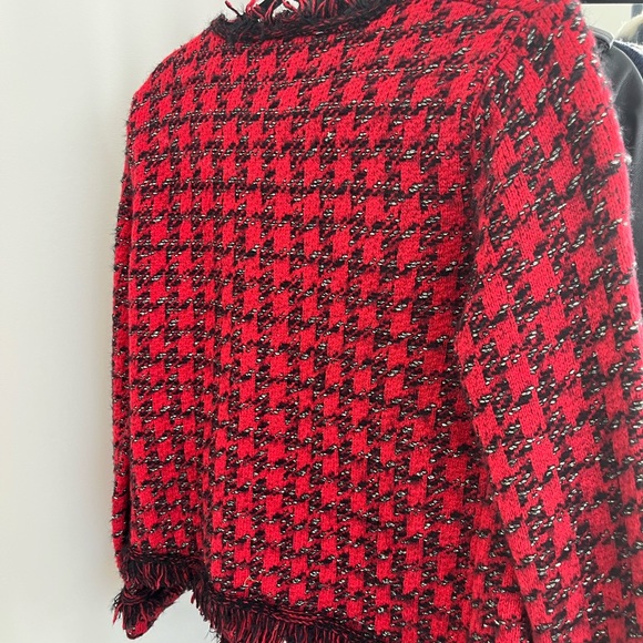 Zara Red Tweed Open Cardigan with Fringe Detail - Picture 5 of 5